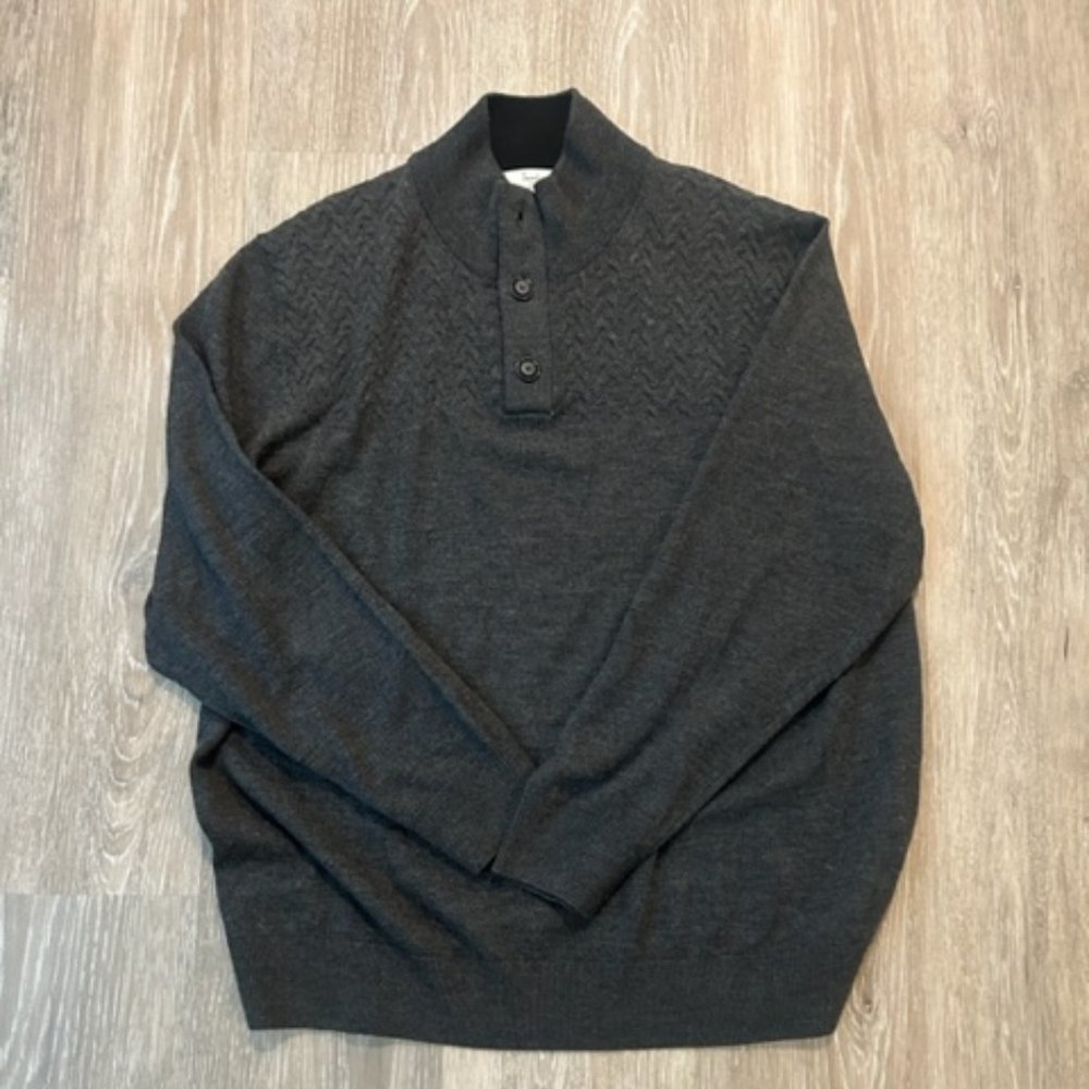 Men's TURNBURY Grey 3 Button Mock Neck Sweater XL